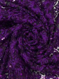 Purple Heart 100% Nylon Embellished Floral With Sequins Netting 54W