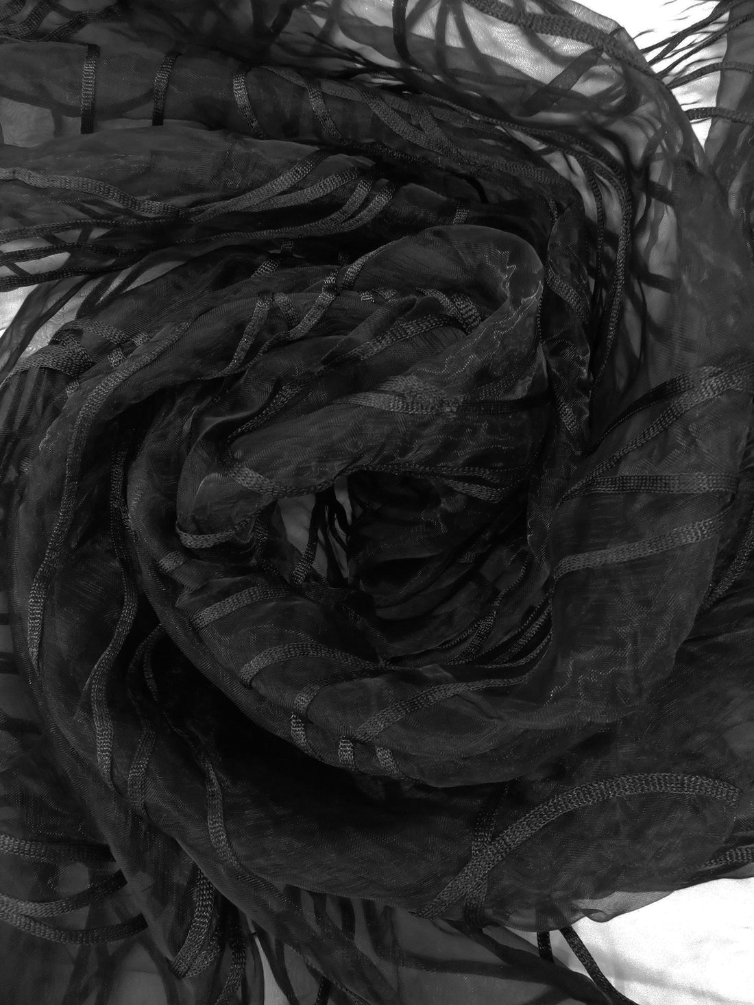 Black 100% Nylon Embellished Swirls Organza 106W