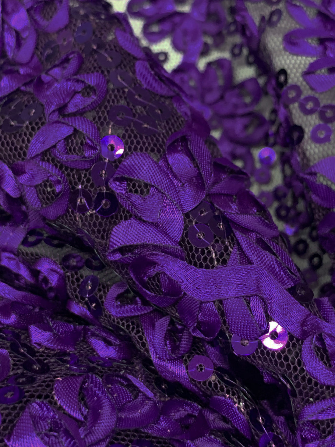 Purple Heart 100% Nylon Embellished Floral With Sequins Netting 54W