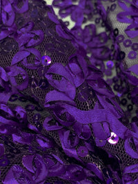 Purple Heart 100% Nylon Embellished Floral With Sequins Netting 54W