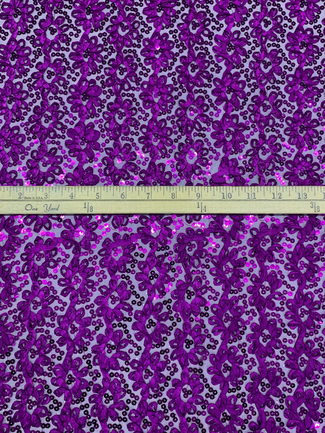 Purple Heart 100% Nylon Embellished Floral With Sequins Netting 54W