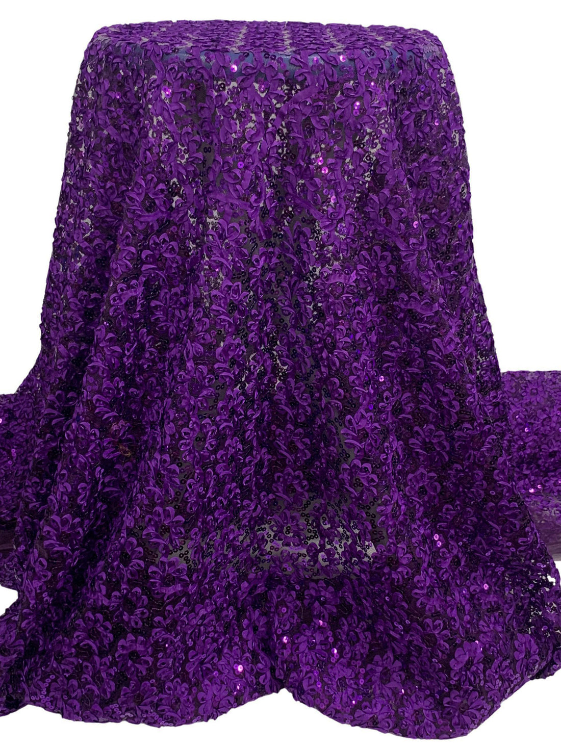 Purple Heart 100% Nylon Embellished Floral With Sequins Netting 54W