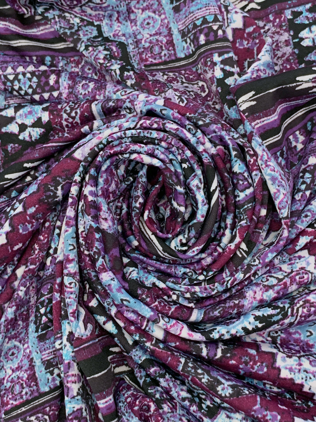 Old Mauve/Wisteria/Black/White Polyester/Lycra Abstract Multi-Print DTY Knit 58W