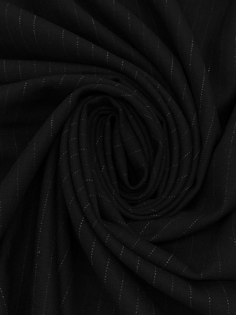 Black/Gray Wool/Polyester/Lycra Vertical Pinstripe Twill Weave Stretch Suiting - NY Designer - 56W