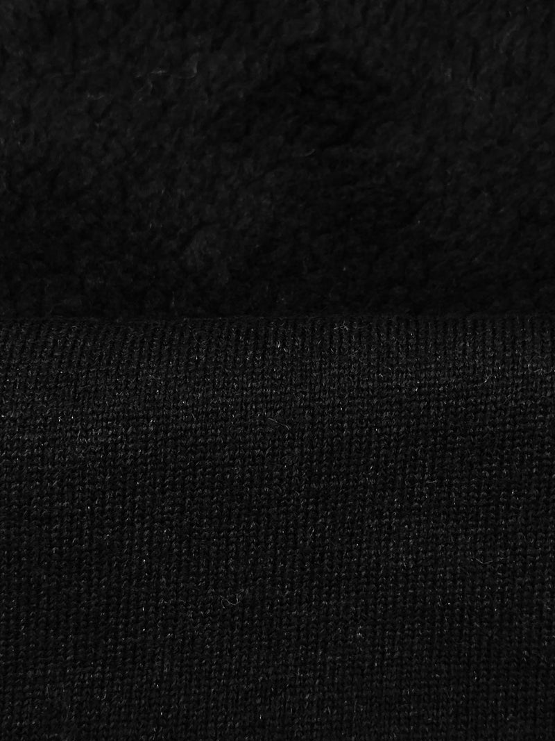 Black 100% Polyester Sherpa Fleece Sweater Knit - NY Designer - 62W