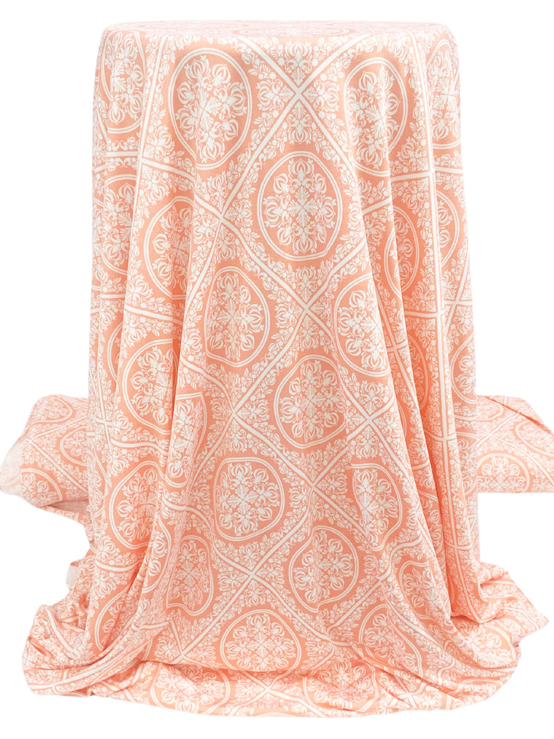Apricot/White Polyester/Lycra Ornate Medallion Lattice Print DTY Knit 58W
