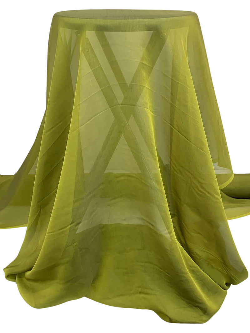 Avocado Green 100% Silk Iridescent Chiffon 44W