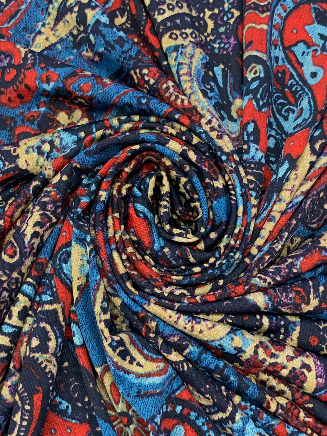 Steel Blue/Firebrick/Navy/Multi Polyester/Lycra Abstract Paisley Floral Print DTY Knit 57W