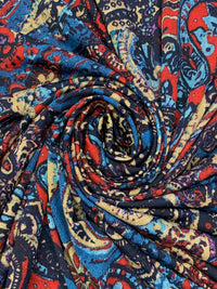 Steel Blue/Firebrick/Navy/Multi Polyester/Lycra Abstract Paisley Floral Print DTY Knit 57W