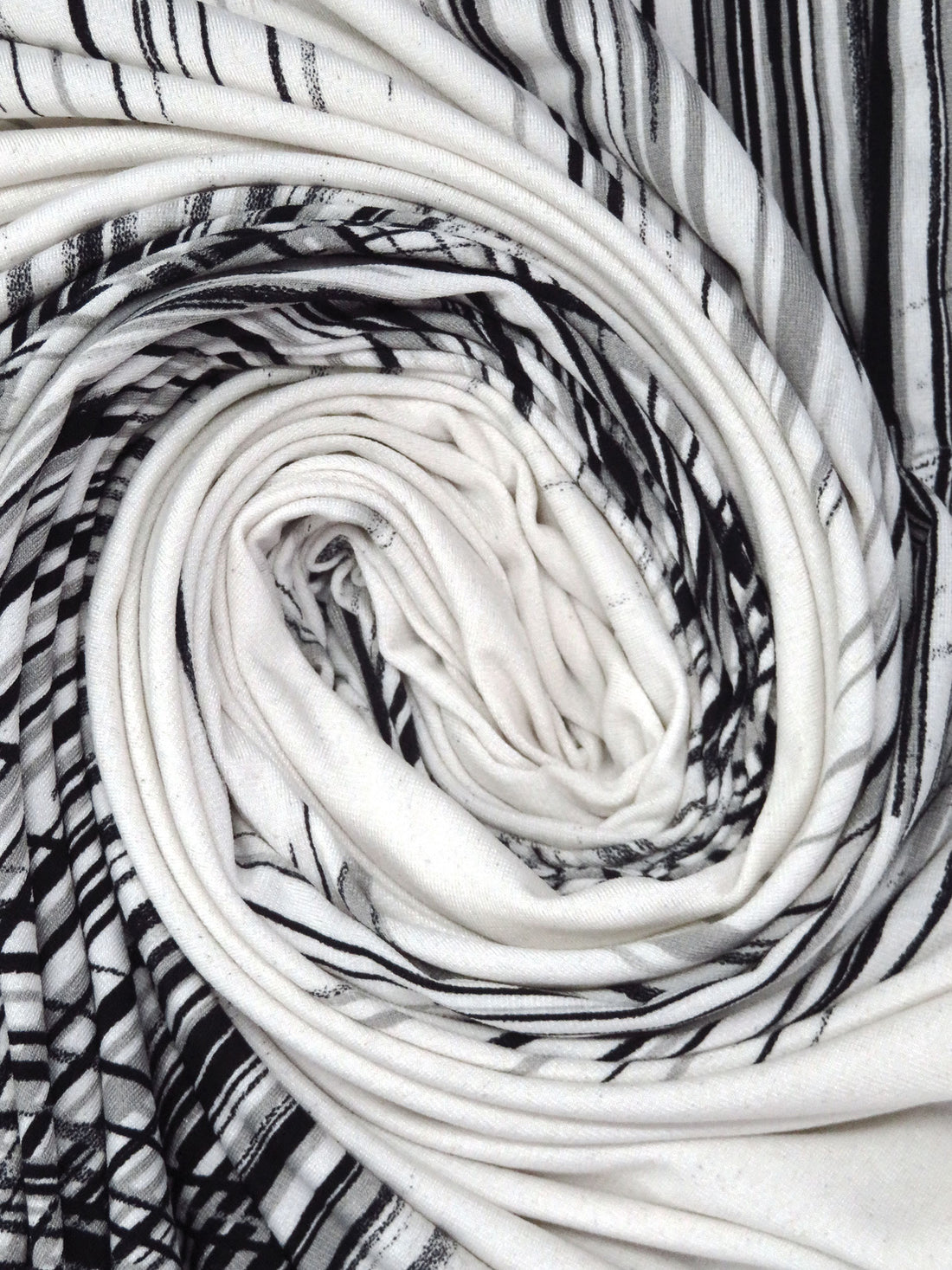 SOLD BY THE PANEL ONLY - Off-White/Black/Light Warm Gray Rayon/Lycra Hashmark Print Jersey Knit 55W