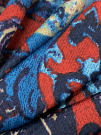Steel Blue/Firebrick/Navy/Multi Polyester/Lycra Abstract Paisley Floral Print DTY Knit 57W