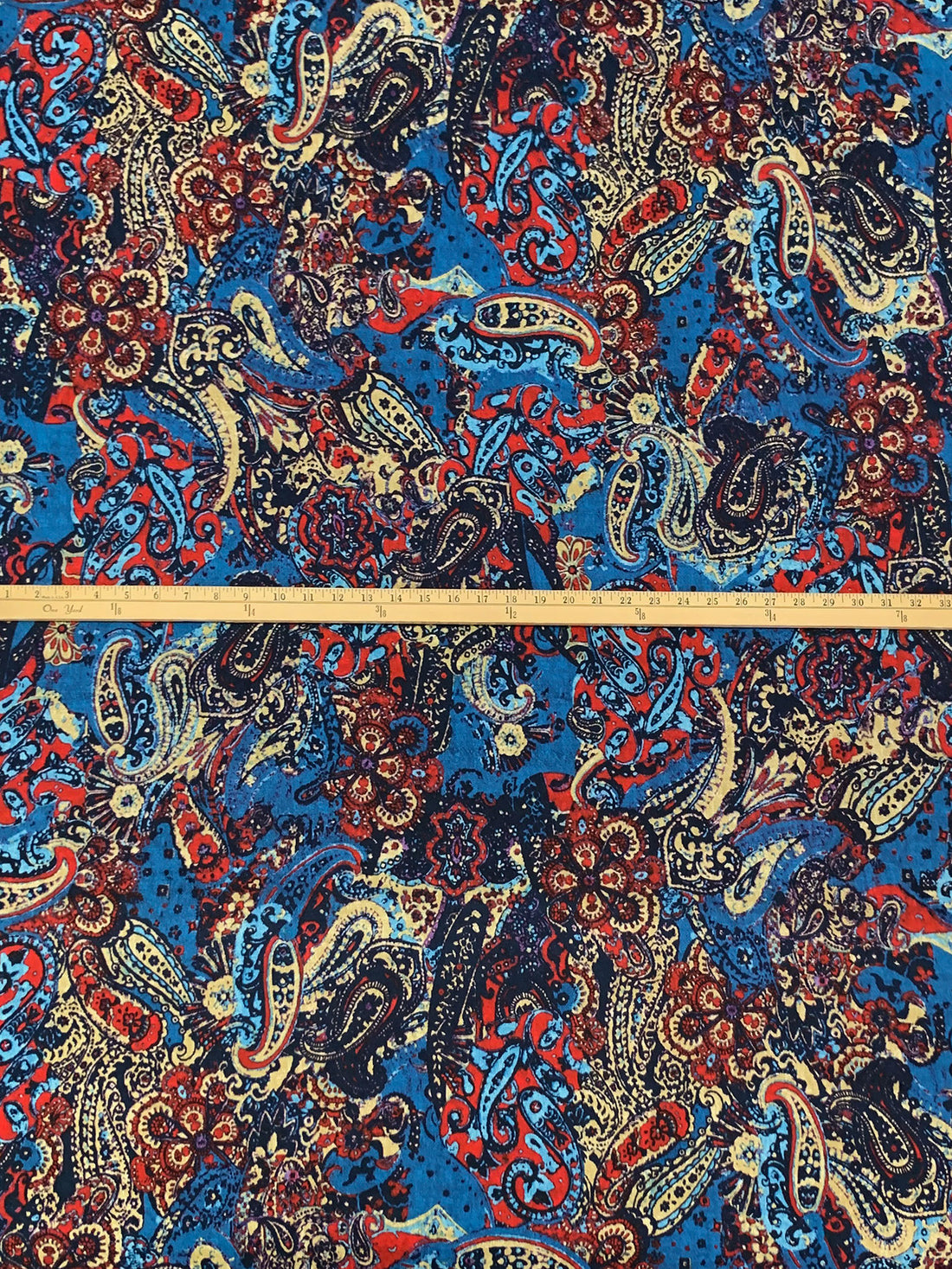 Steel Blue/Firebrick/Navy/Multi Polyester/Lycra Abstract Paisley Floral Print DTY Knit 57W