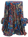 Steel Blue/Firebrick/Navy/Multi Polyester/Lycra Abstract Paisley Floral Print DTY Knit 57W