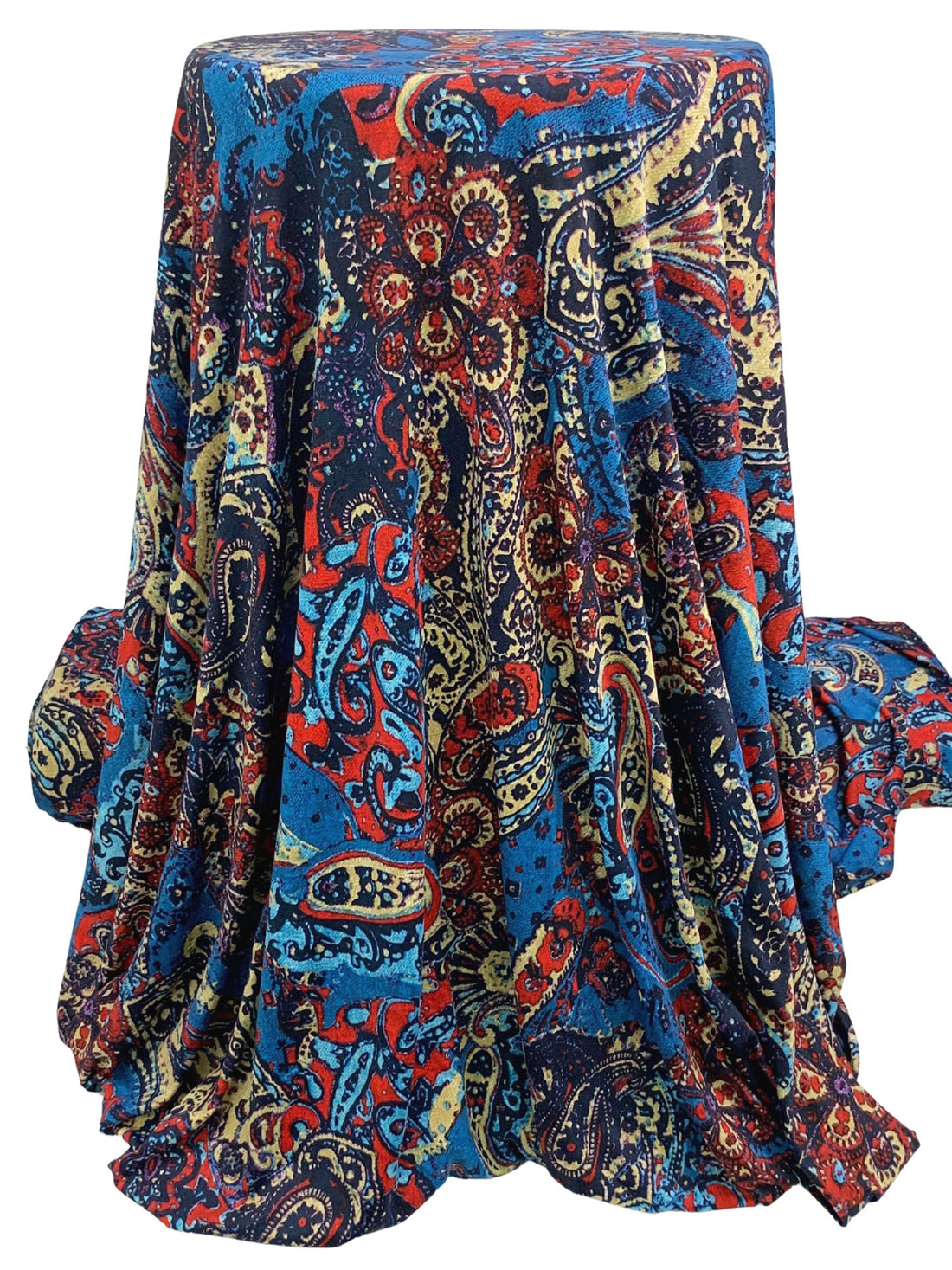 Steel Blue/Firebrick/Navy/Multi Polyester/Lycra Abstract Paisley Floral Print DTY Knit 57W