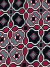 Claret/Black/Steel Teal Polyester/Lycra Medallion Print Double Brushed Knit 60W