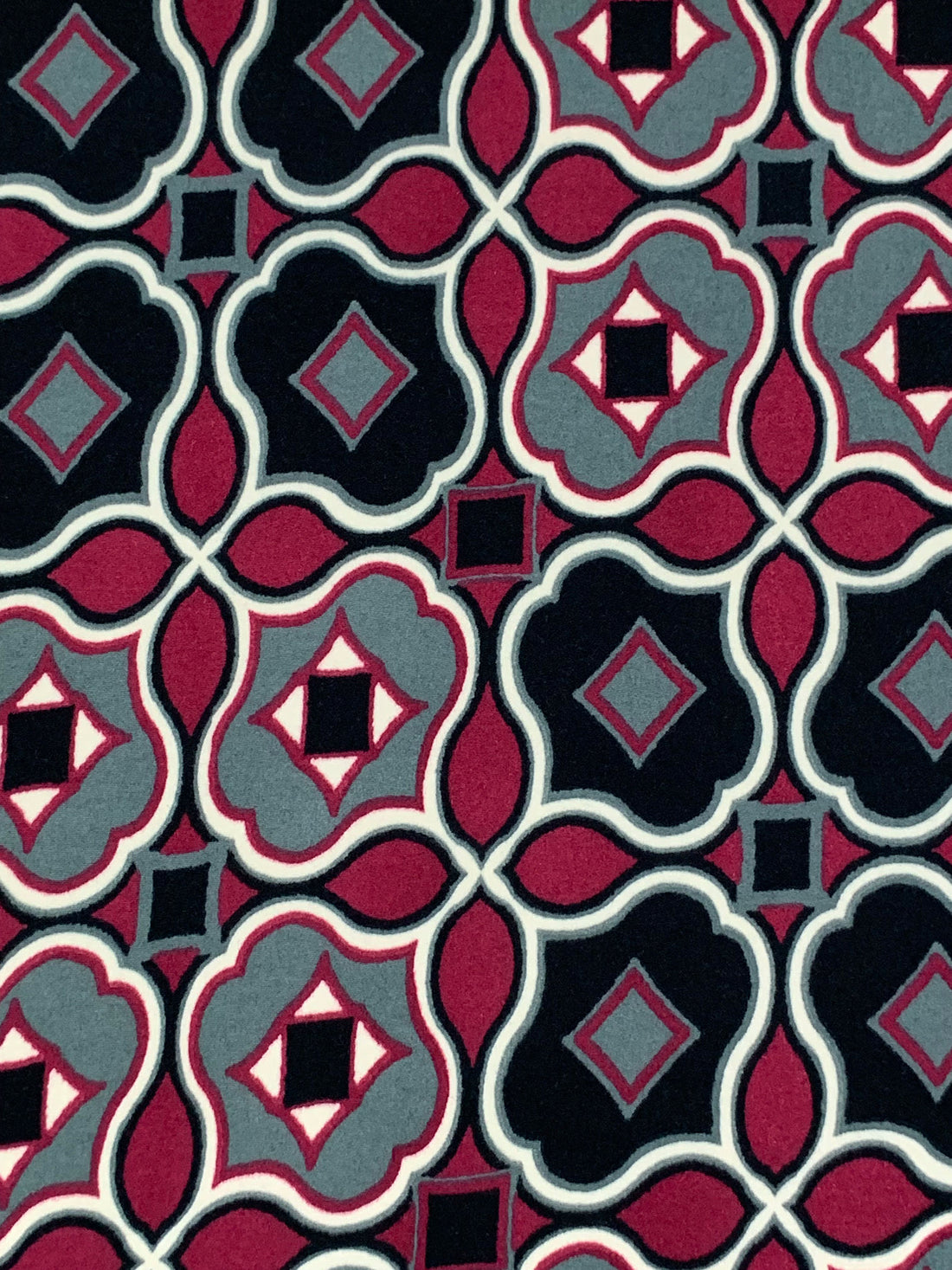 Claret/Black/Steel Teal Polyester/Lycra Medallion Print Double Brushed Knit 60W