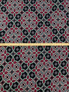 Claret/Black/Steel Teal Polyester/Lycra Medallion Print Double Brushed Knit 60W