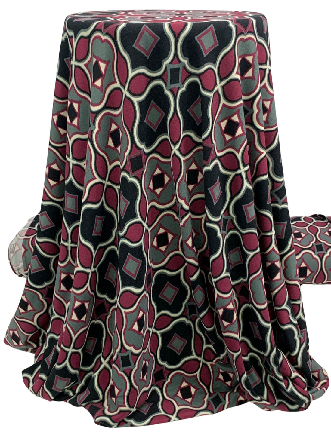 Claret/Black/Steel Teal Polyester/Lycra Medallion Print Double Brushed Knit 60W