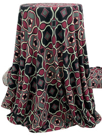 Claret/Black/Steel Teal Polyester/Lycra Medallion Print Double Brushed Knit 60W
