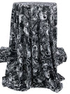 Bright Silver/Black/Aluminum Polyester/Lycra Stylized Floral Scrolls Print DTY Knit 59W