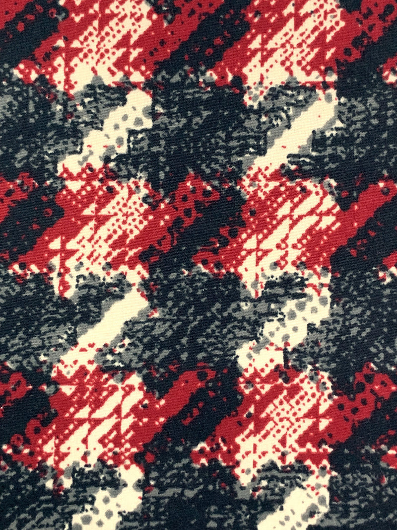 Antique Ruby/Muted Black/Off-White Polyester/Lycra Rugged Houndstooth Print Double Brushed Knit 59W