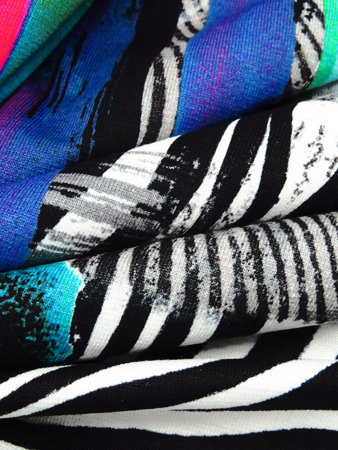 Radical Red/Persian Blue/Black/Multi Rayon/Lycra Abstract Print Jersey Knit 57W