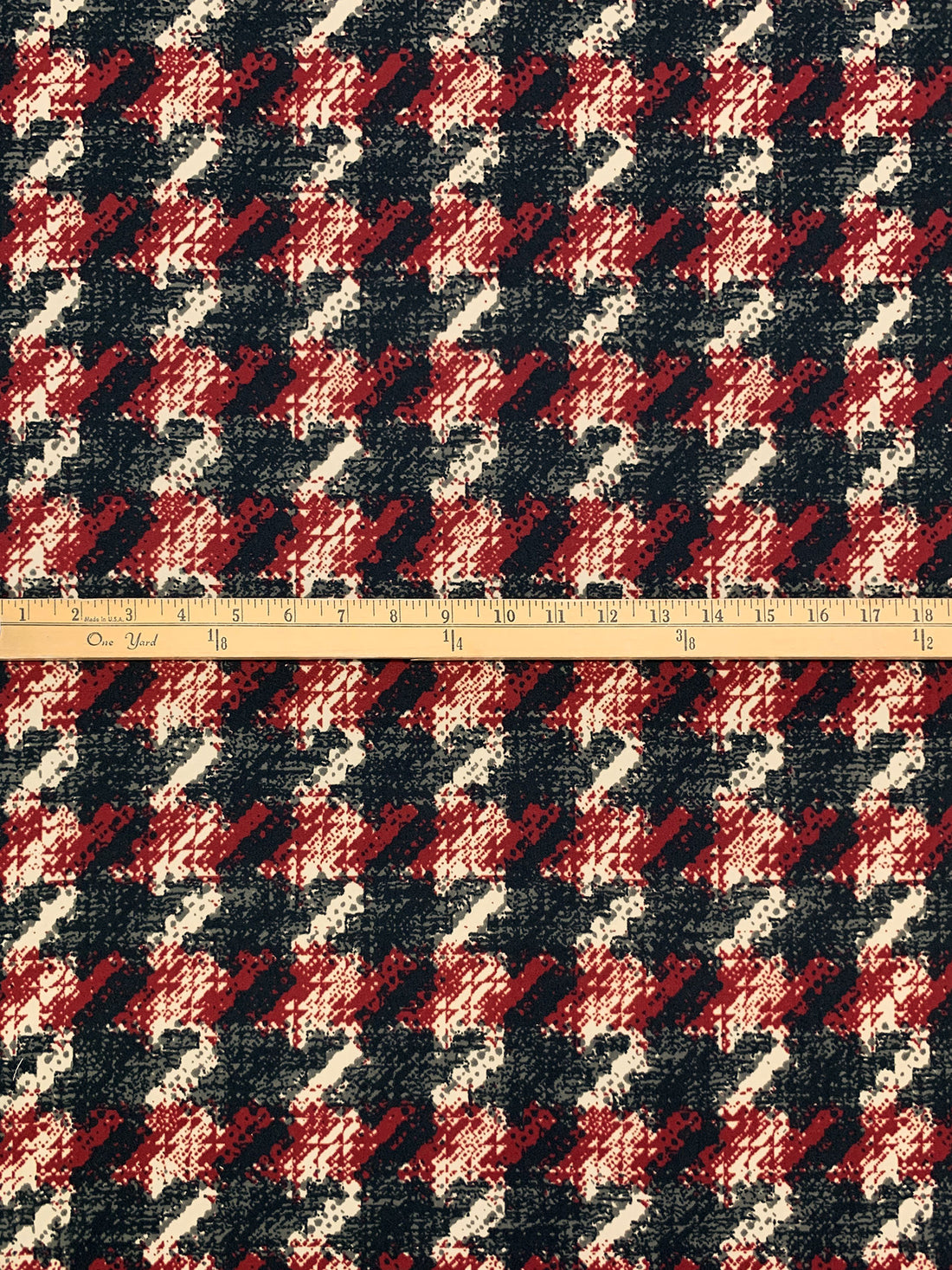 Antique Ruby/Muted Black/Off-White Polyester/Lycra Rugged Houndstooth Print Double Brushed Knit 59W