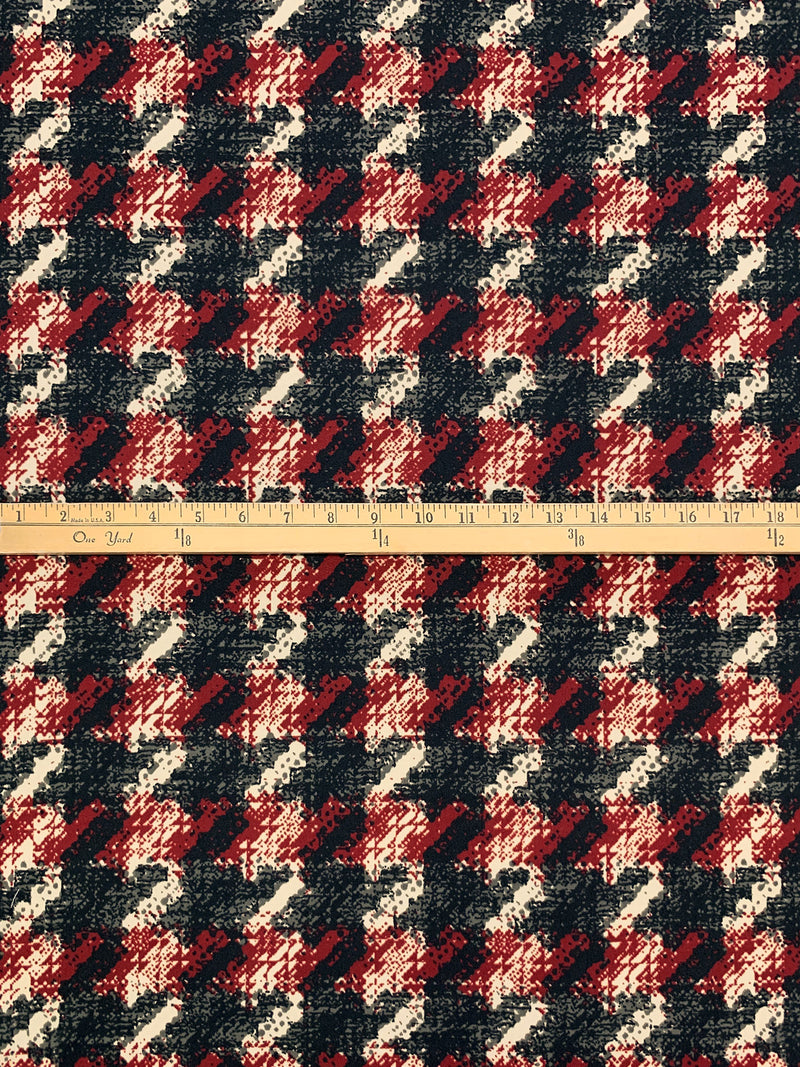 Antique Ruby/Muted Black/Off-White Polyester/Lycra Rugged Houndstooth Print Double Brushed Knit 59W