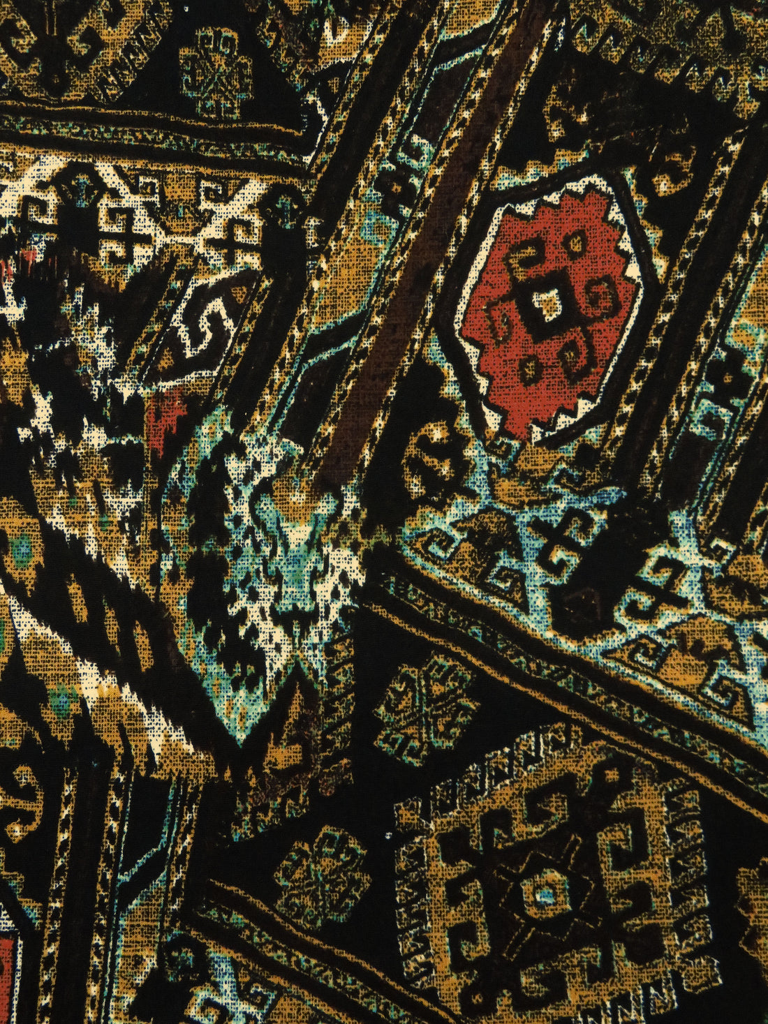 Burnt Umber/Golden Brown/Black/Multi Polyester/Lycra Tribal Patchwork Print DTY Knit 58W