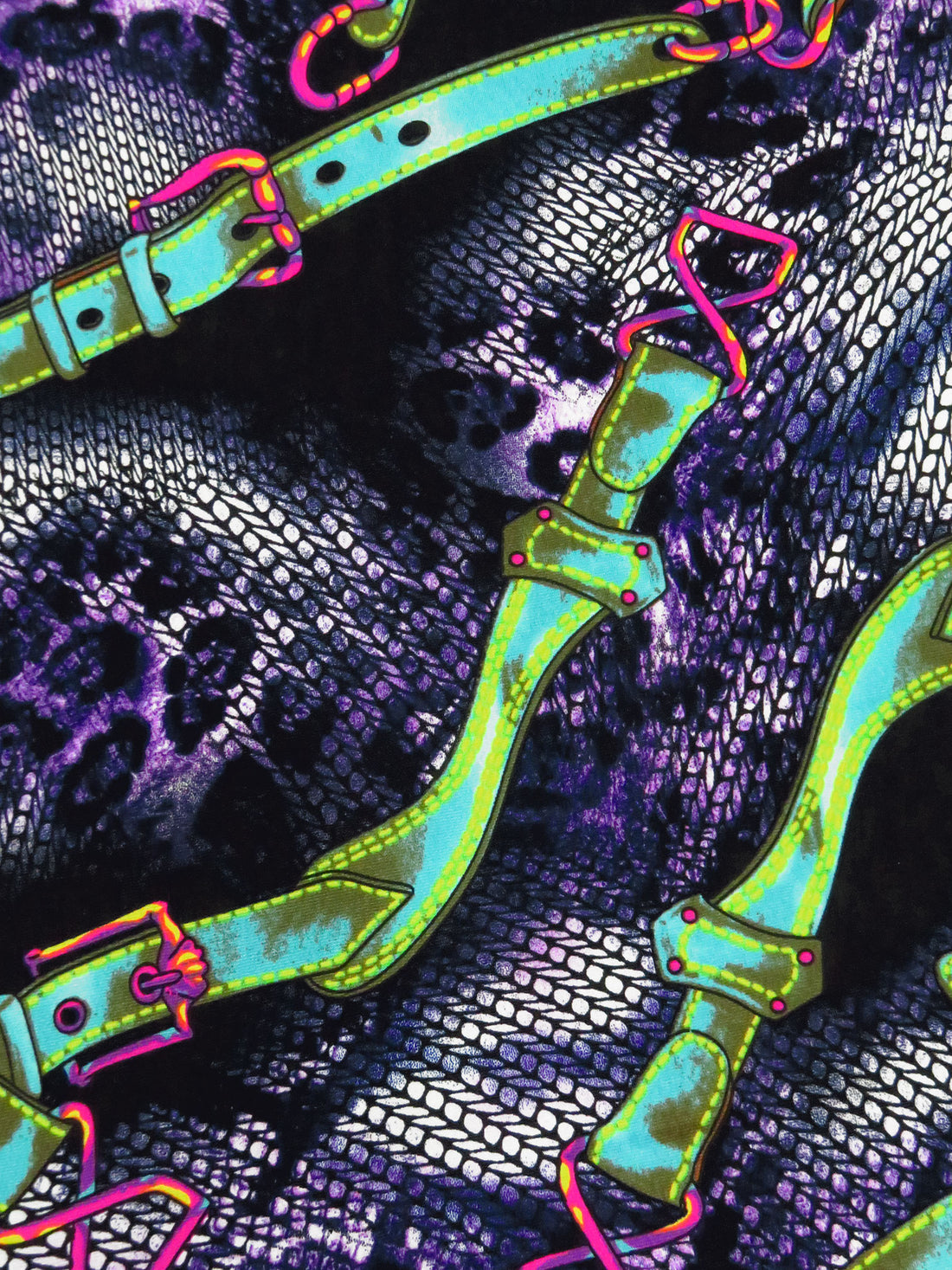 Dark Purple/Black/Dark Turquoise/Multi Polyester/Lycra Belts On Abstract Animal Print ITY Knit 56W