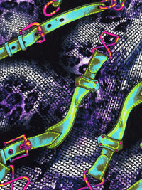 Dark Purple/Black/Dark Turquoise/Multi Polyester/Lycra Belts On Abstract Animal Print ITY Knit 56W