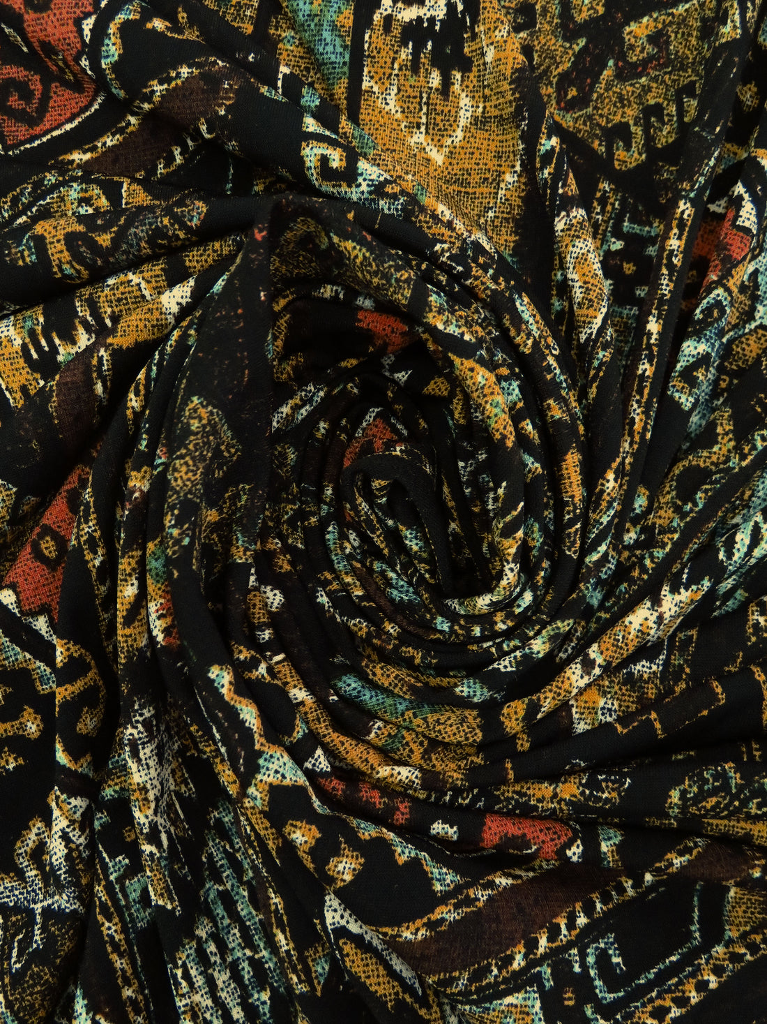 Burnt Umber/Golden Brown/Black/Multi Polyester/Lycra Tribal Patchwork Print DTY Knit 58W