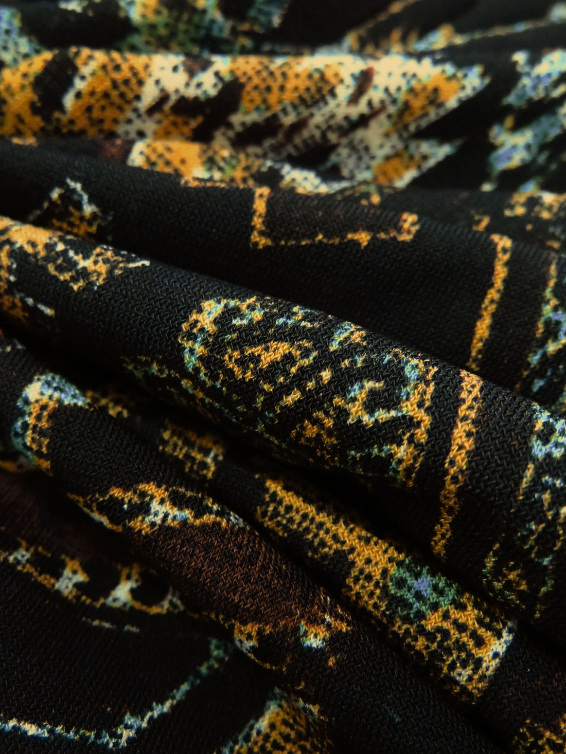 Burnt Umber/Golden Brown/Black/Multi Polyester/Lycra Tribal Patchwork Print DTY Knit 58W