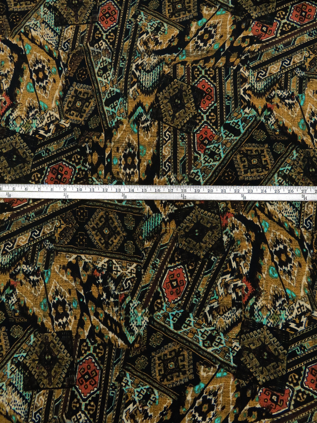 Burnt Umber/Golden Brown/Black/Multi Polyester/Lycra Tribal Patchwork Print DTY Knit 58W