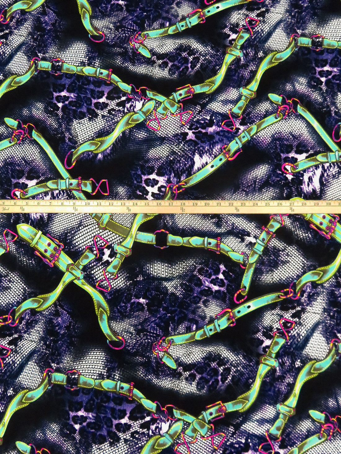 Dark Purple/Black/Dark Turquoise/Multi Polyester/Lycra Belts On Abstract Animal Print ITY Knit 56W