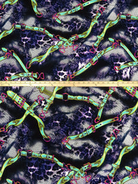 Dark Purple/Black/Dark Turquoise/Multi Polyester/Lycra Belts On Abstract Animal Print ITY Knit 56W