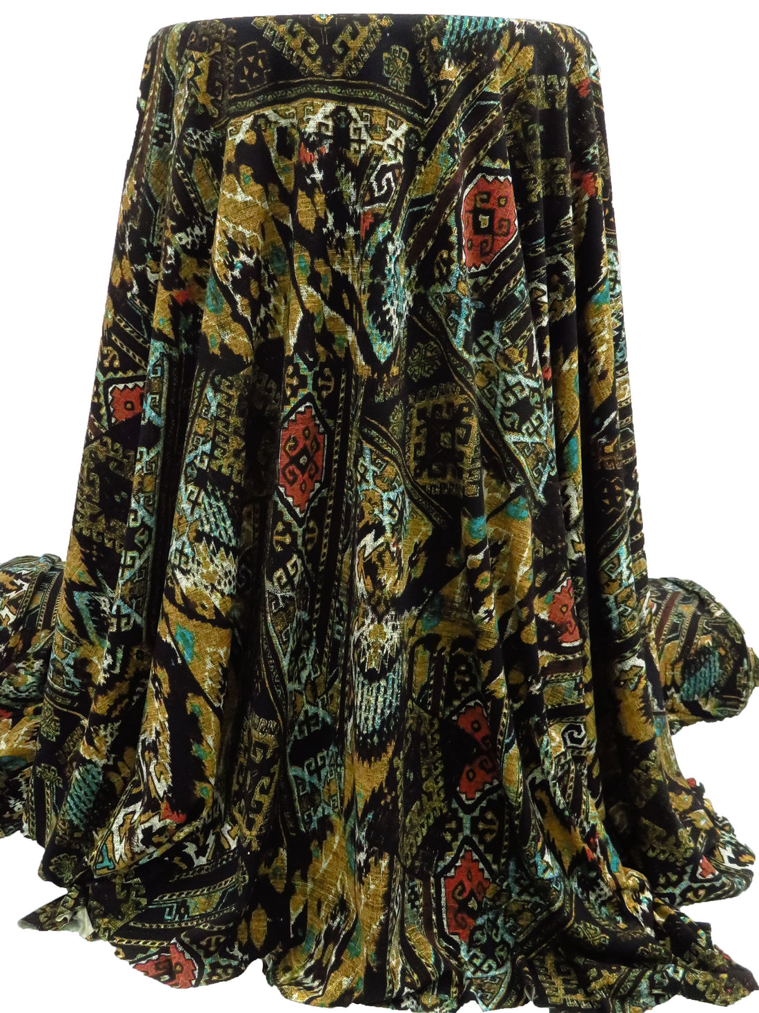 Burnt Umber/Golden Brown/Black/Multi Polyester/Lycra Tribal Patchwork Print DTY Knit 58W