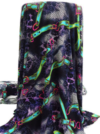 Dark Purple/Black/Dark Turquoise/Multi Polyester/Lycra Belts On Abstract Animal Print ITY Knit 56W