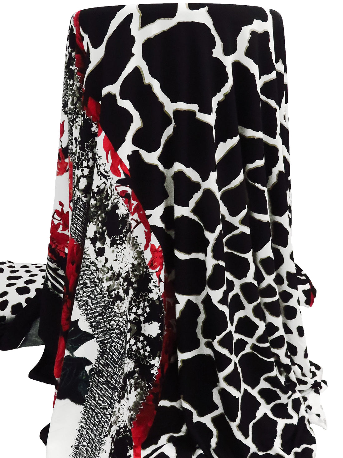 White/Black/Dark Red/Multi Polyester/Lycra Single Border Floral Chevron Abstract Print ITY Knit 59W