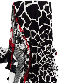White/Black/Dark Red/Multi Polyester/Lycra Single Border Floral Chevron Abstract Print ITY Knit 59W