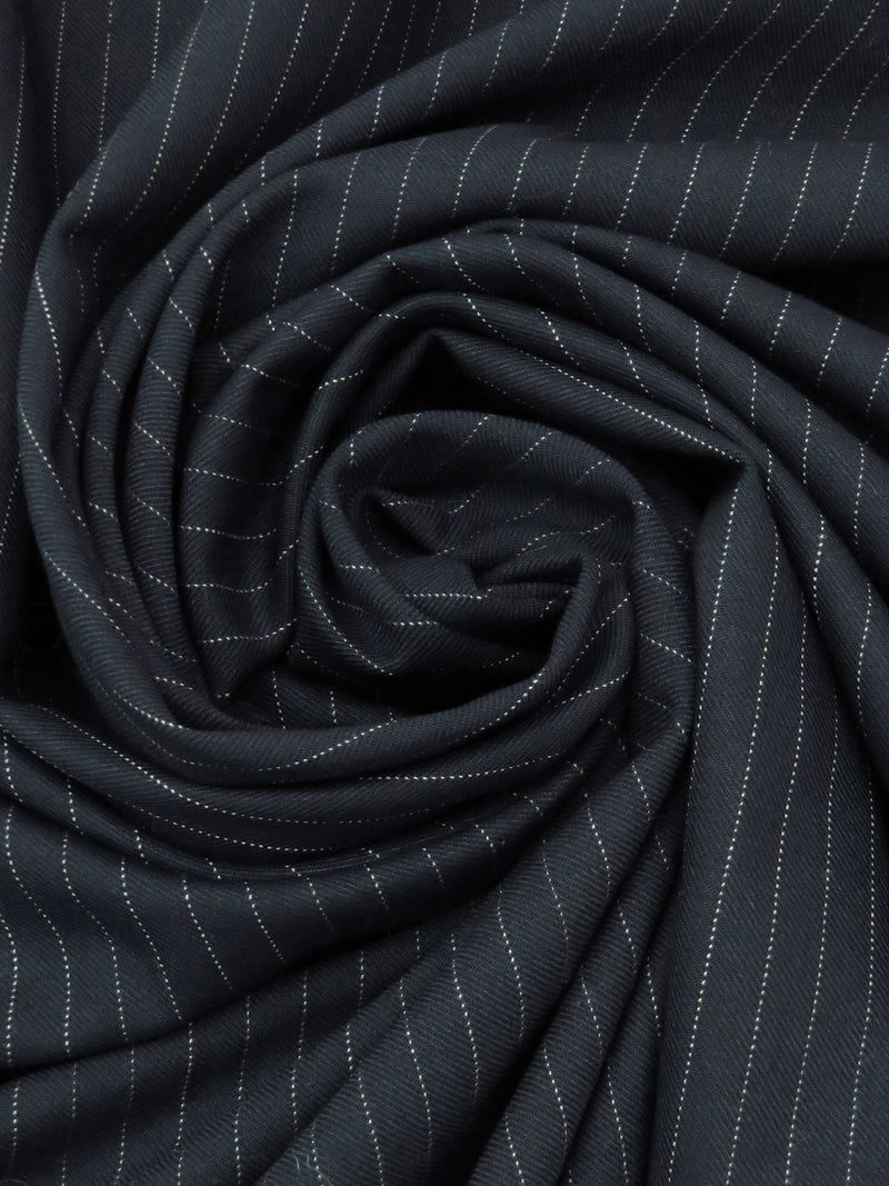 Navy/White Wool/Polyester/Lycra Vertical Pinstripe Suiting - NY Designer - 56W