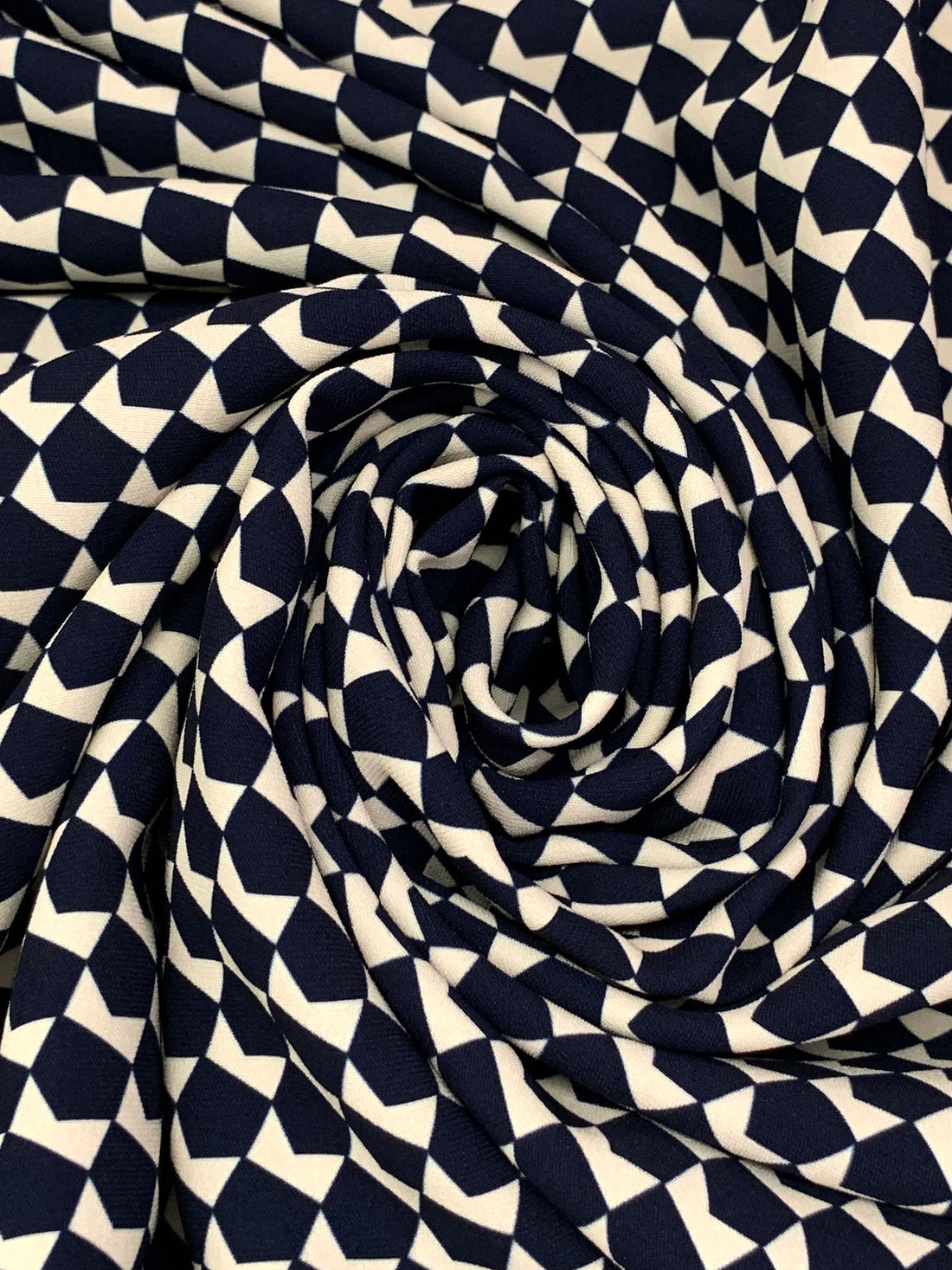 Midnight Navy/Ivory Polyester/Lycra Geometric Print Crepe Mid-Weight Woven - NY Designer - 54W