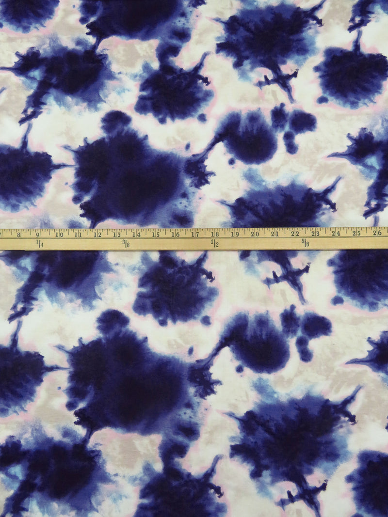 Dark Indigo/White/Bubblegum Pink/Multi Rayon/Lycra Tie-Dye Look Print Jersey Knit 54W