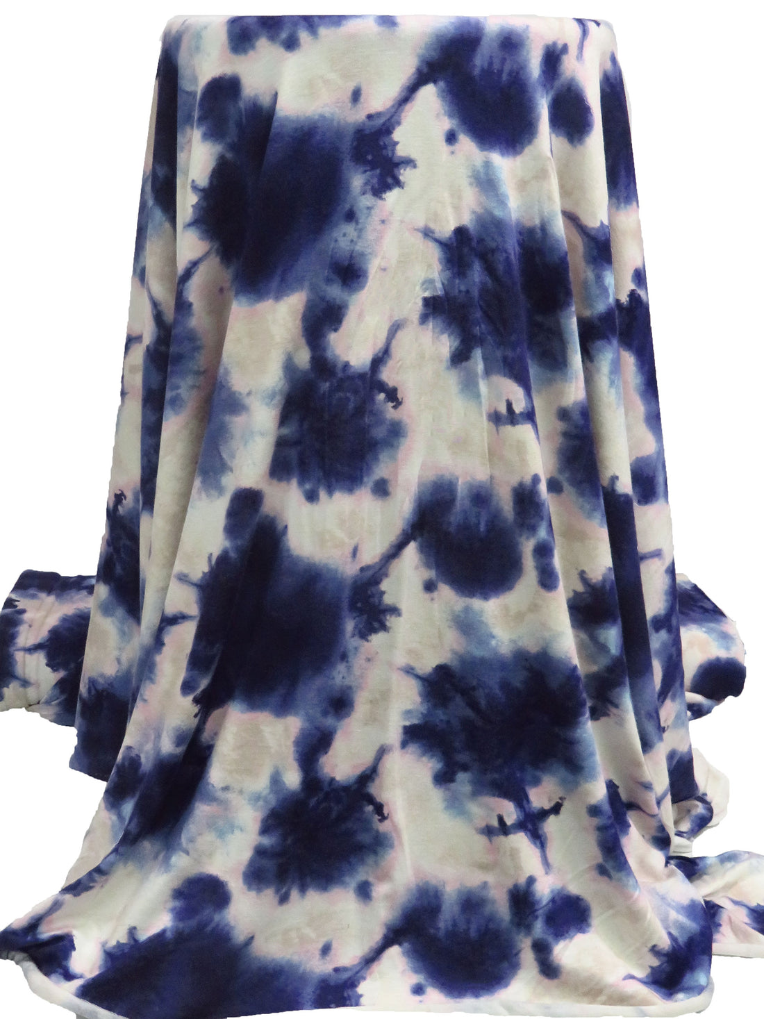 Dark Indigo/White/Bubblegum Pink/Multi Rayon/Lycra Tie-Dye Look Print Jersey Knit 54W