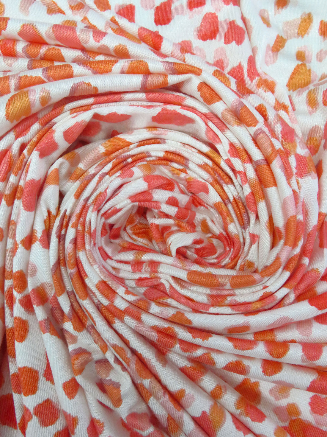 White/Light Carmine Pink/Washed-Out Persimmon/Multi Rayon/Lycra Abstract Watercolor Dot Print Jersey Knit 68W
