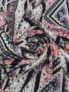 Coral/Pale Citron/Mauve Pink/Multi 100% Rayon Vertical Geometric Stripe Print Crinkle Challis 50W