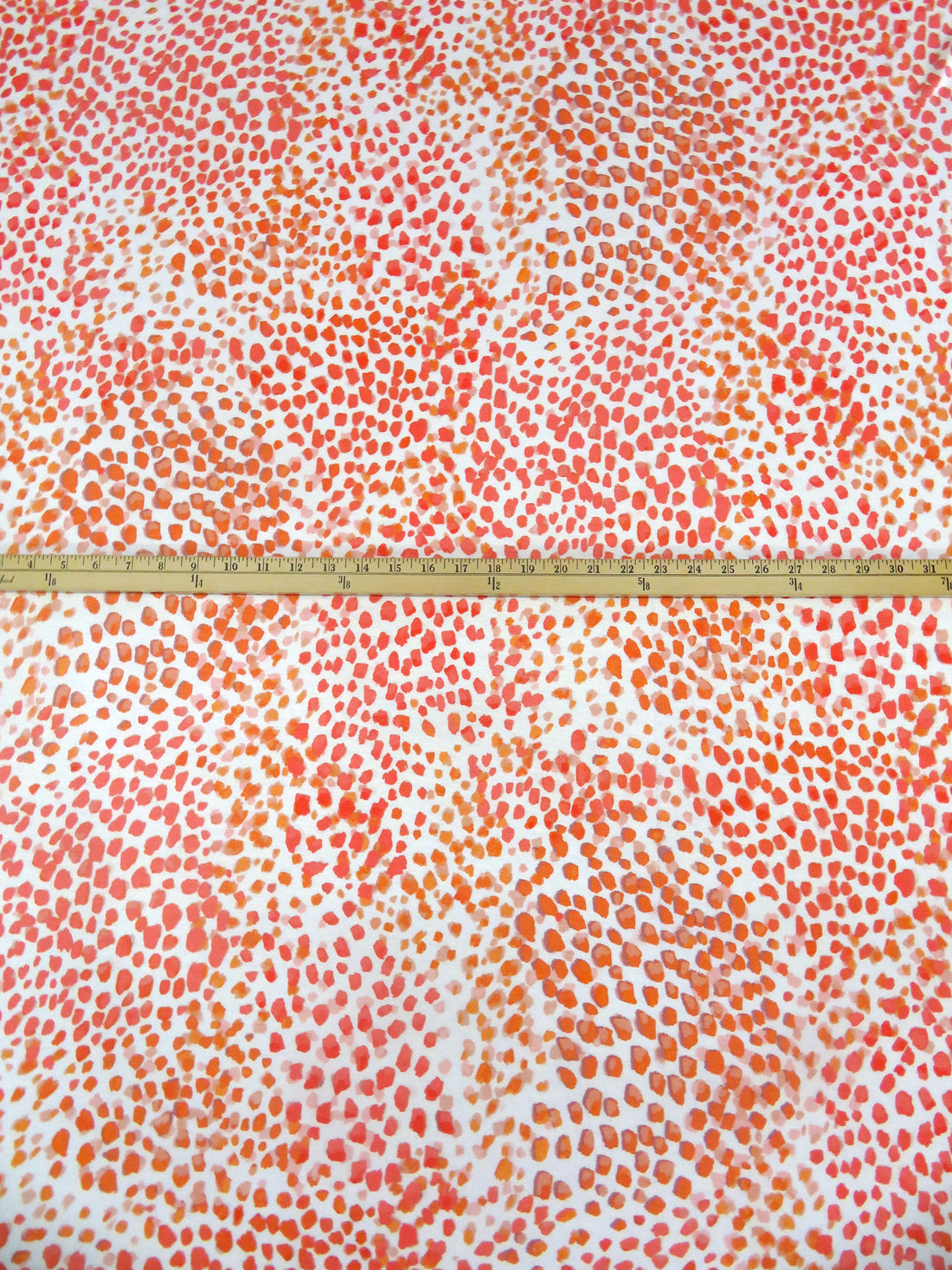 White/Light Carmine Pink/Washed-Out Persimmon/Multi Rayon/Lycra Abstract Watercolor Dot Print Jersey Knit 68W