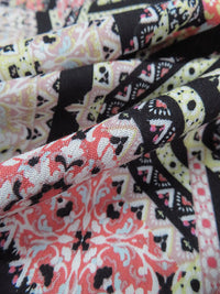 Coral/Pale Citron/Mauve Pink/Multi 100% Rayon Vertical Geometric Stripe Print Crinkle Challis 50W