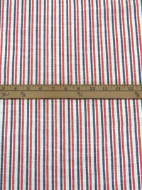 White/Crimson/Midnight Navy Cotton/Linen Vertical Stripe Weave Shirt Weight Woven 57W