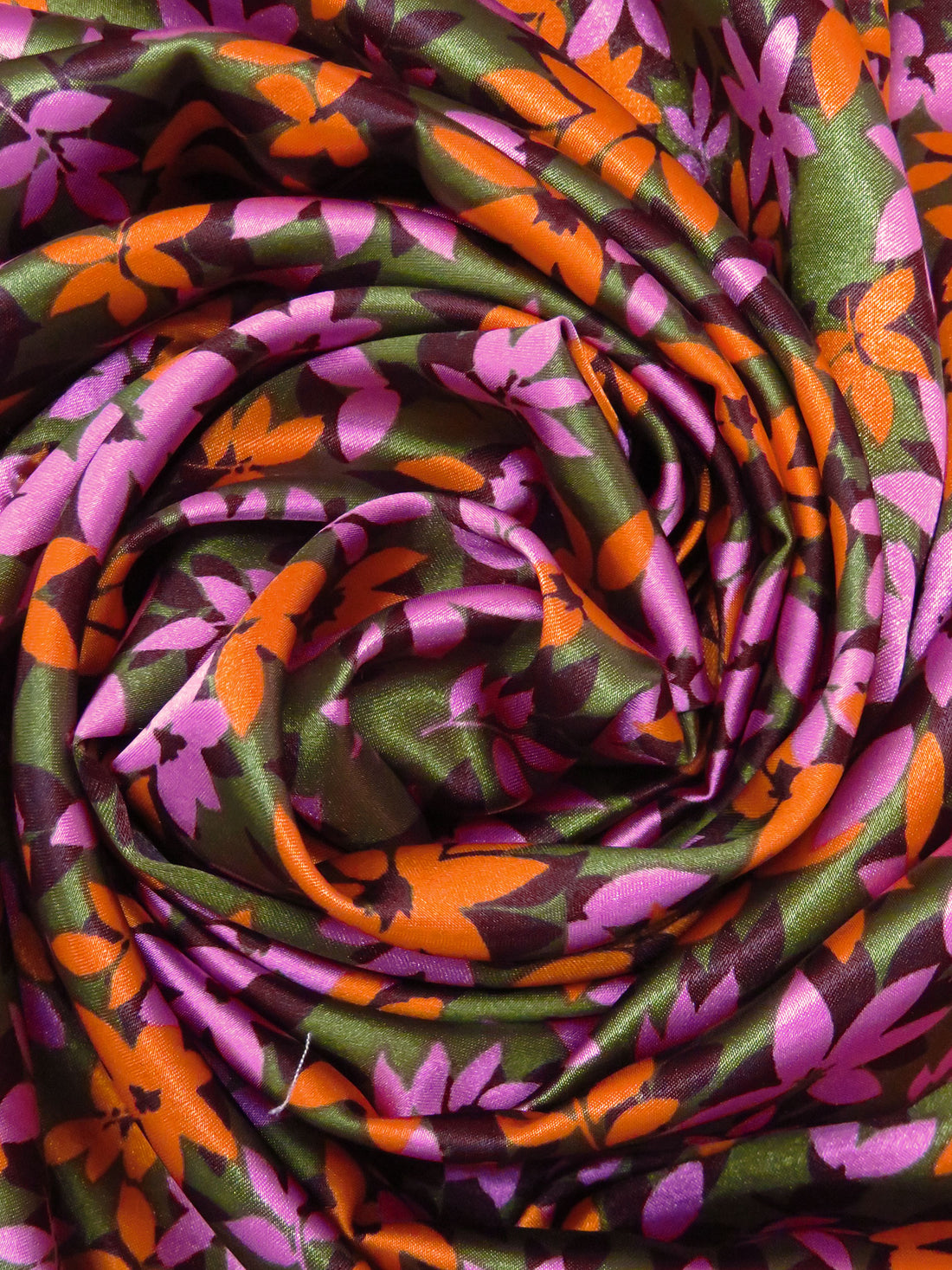 Olive/Orange/Dark Maroon/Multi Polyester/Lycra Floral Print Stretch Charmeuse 58W